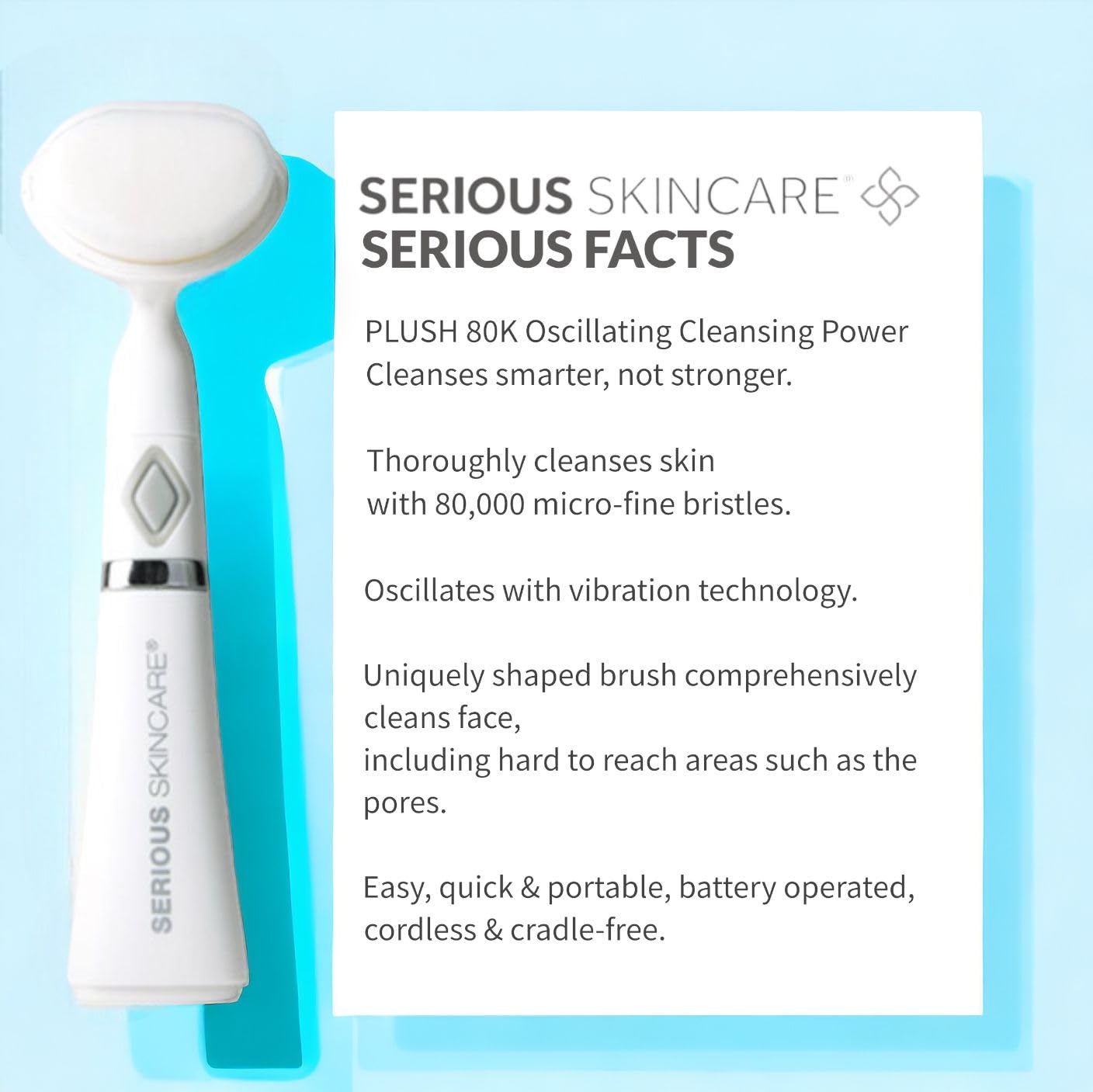 Serious Skincare Glycolic Cleanser, Skin Exfoliating AHA Face Wash + Ultrasonic Facial Brush Tool, 10% Glycolic Acid, Congested Pore Purifying, Removes Makeup, Oil, Blackheads & Impurities 12 oz