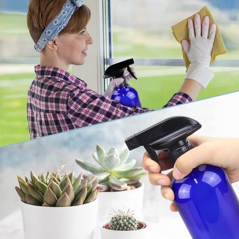 Bontip Glass Spray Bottle, Blue Glass Spray Bottle Set & Accessories for Non-toxic Window Cleaners Aromatherapy Facial Hydration Watering Flowers Hair Care (2 Pack/16 oz) (Blue)
