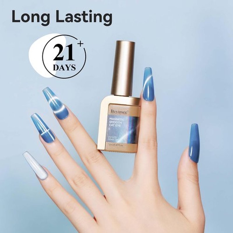 Bevimee Moonlight Cat Eye Gel Nail Polish 12ML Blue Glitter Magnetic Gel Polish Velvet Ceramic Effect Crystal Shimmer Cateye Gel Soak Off UV Gel Nail polish Nail Art Manicure Salon At Home 1Pc