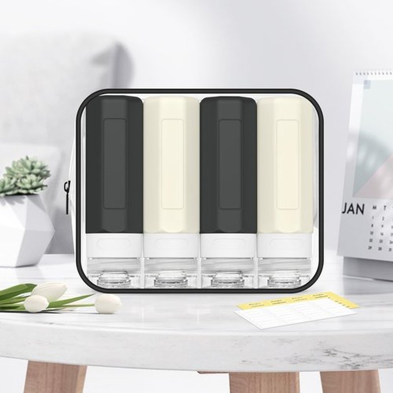 Redfly Travel Bottles for Toiletries, 3oz Tsa Approved Travel Size Containers, BPA Free Leak Proof Travel Containers for Toiletries, Refillable Travel Accessories for Shampoo Conditioner Black-white
