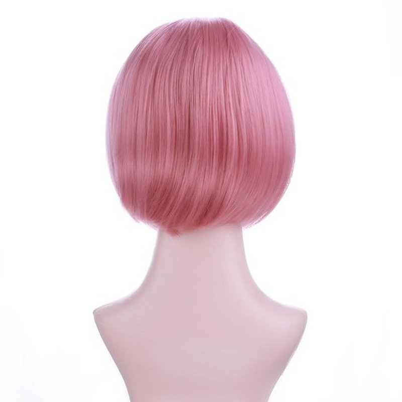 PATTNIUM Pink Bob Wig for Women Short Straight Pink Bob Wig with Bangs Sythetic Wig with Wig Cap