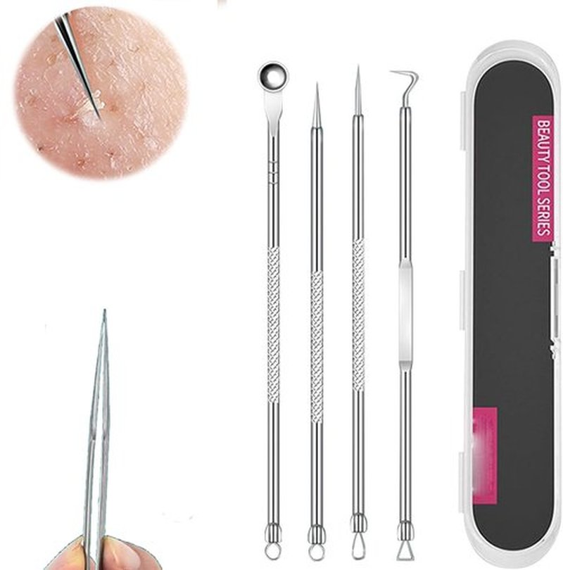 Usiveinborn Blackhead Remover,Usiveinborn Tweezers,Professional Facial Blackhead Remover Tweezers,Usiveinborn Professional Stainless Steel Facial Blackhead Remover Tweezers (4-Piece Set, 1set)
