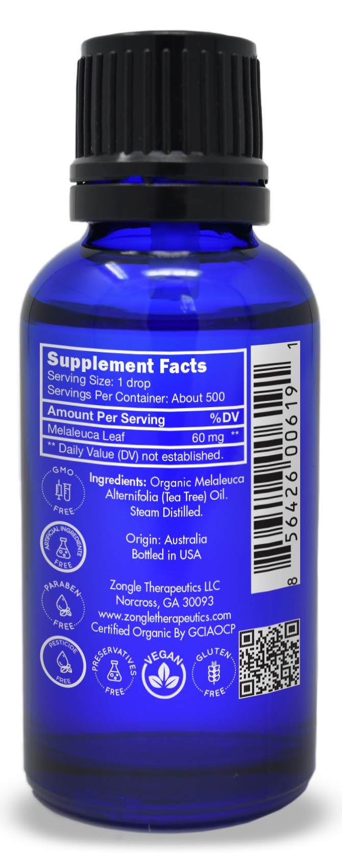 Organic, Tea Tree, Melaleuca, Oil, Food Grade – 100% Pure, Tea Tree Essential Oil, by Zongle Therapeutics, 1 OZ