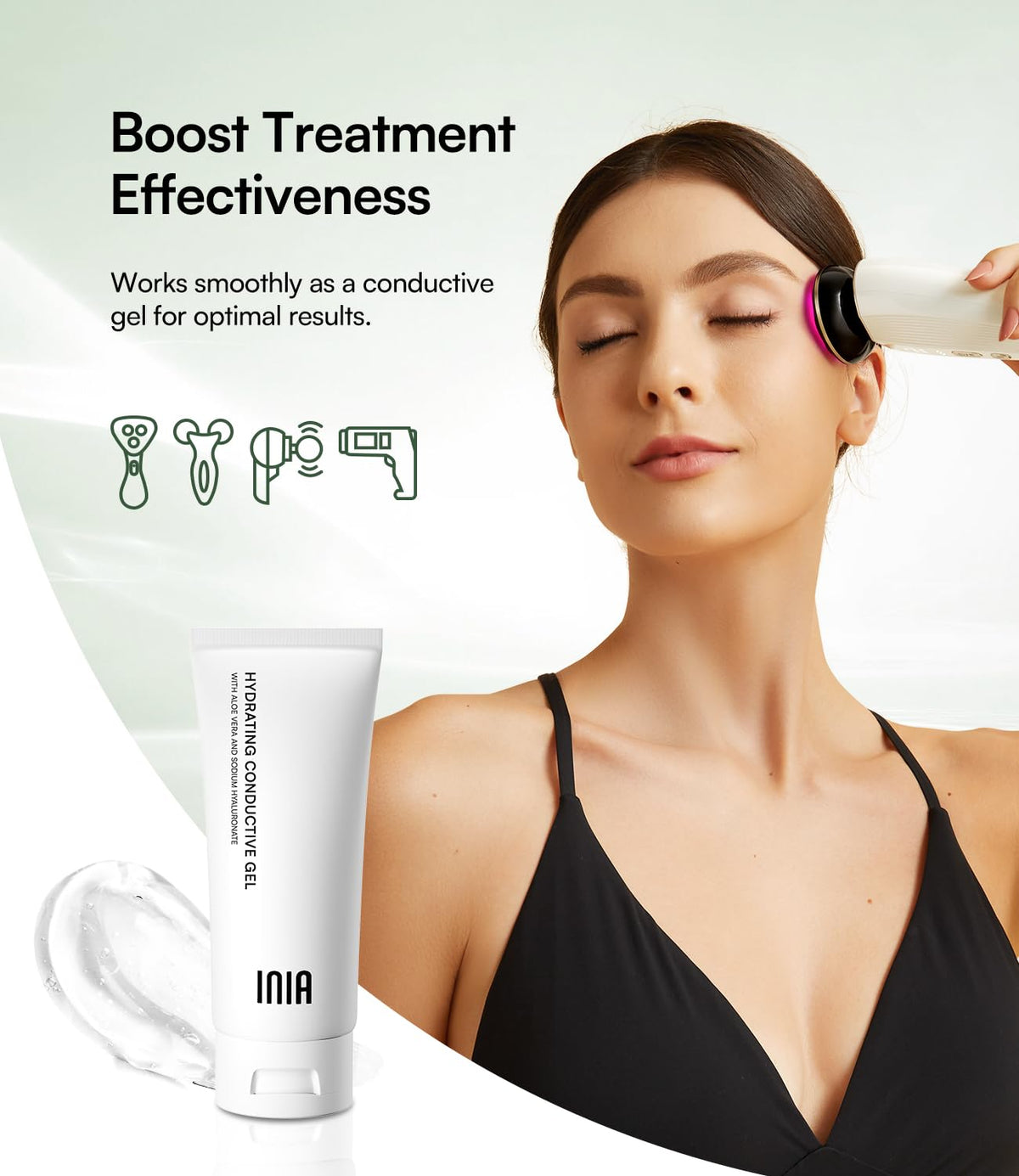 INIA Micro-current Conductive Gel for Facial and Body Skin Care Machines – Hydrating Gel Primer with Hyaluronic Acid, Anti-Aging & Skin Tightening for Women and Men, 10.56 Fl Oz