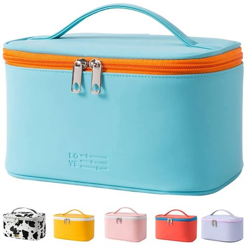 KITENROM Portable Makeup Bag Cosmetic Bags for Women Medium Pouch Case Purse Make Up Organization Waterproof (Blue)