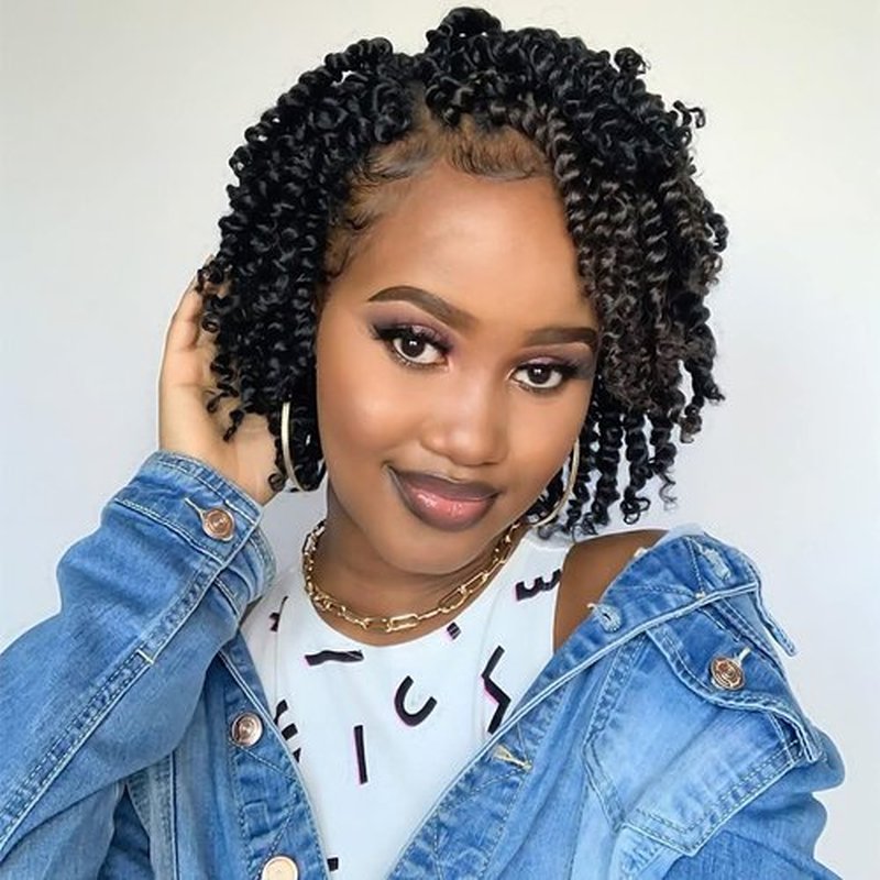 The BOHOBABE Pre-twisted Passion Twist Crochet Hair 6 Inch Short Pre-looped Crochet Passion Twist Braiding Hair 8 Packs (1B)