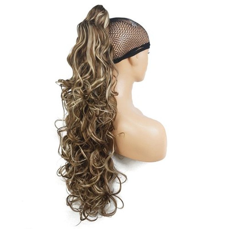 Lydell 30" Long Curly Styled Clip In Claw Ponytail Hair Extension Synthetic Hairpiece 280g with a jaw/claw clip (12TT26 light brown with Highlights)