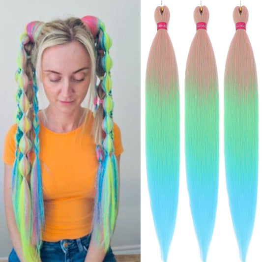 Ombre Pre Stretched Braiding Hair, 28''-3 packs Silky Color Blend Braid Hair Extensions, 100% Synthetic Crochet Hair Braids