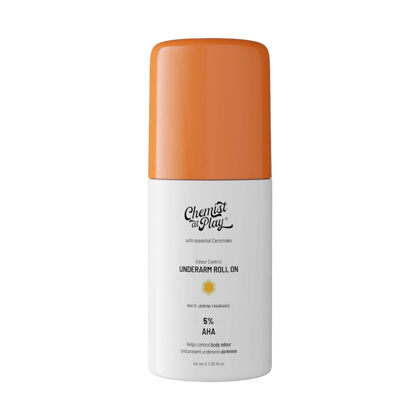 Chemist at Play UnderArm Roll-On with 5% AHA|Lactic & Mandelic Acid|Prevents Odour, Brightens Skin & Exfoliates Underarm|For Sensitive Skin|White Jasmine Fragrance|Alcohol & Aluminium Free| 1.35 fl oz
