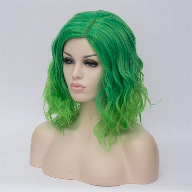 Cying Lin Short Bob Wavy Curly Wig Ombre Green Wig For Women Cosplay Halloween Wigs Heat Resistant Bob Party Wig Include Wig Cap (Ombre Green)