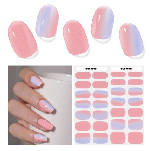 Semi Cured Gel Nail Strips,28 PCS Fall Nail Art Stickers (Falling Leaves),Gel Stickers for Nails UV Light,Nail Polish Strips Includes Prep Pads, Nail File & Wood Stick