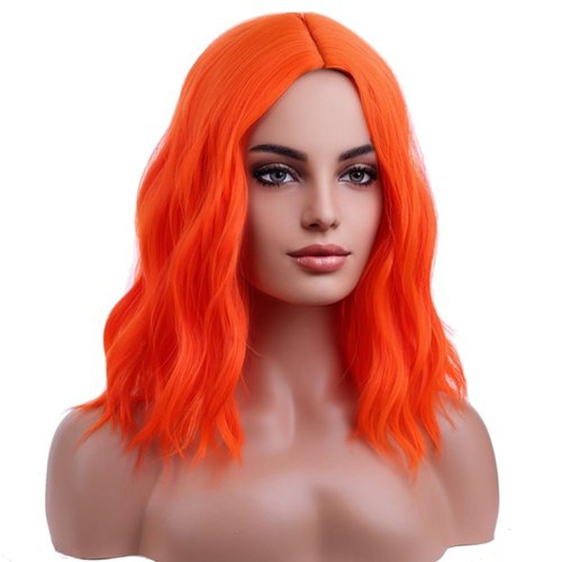 RightOn Orange Wig for Women Short Curly Wig Orange Bob Wig Beach Wave Wigs Orange Wig with Wig Cap