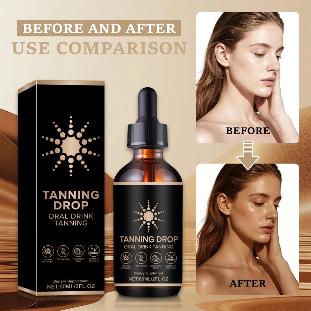 Tanning Drops, Tanning Drops To Drink, Sunless Self Tanner, Bronzing Tanner for Face and Body, Enhancing Natural Skin Tone for All Skin Types(1 Bottle)