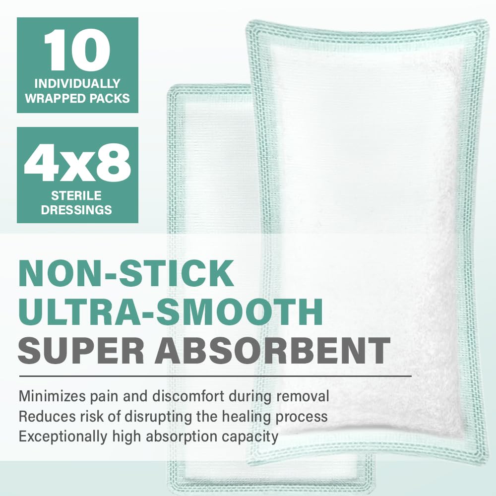 EVERLIT CARE EquiFlow Super Absorbent Dressing for Heavily Exuding Wound | Fast-Absorbing Non-Adhesive Polymer Dressing with Nonstick Gauze Pad | High Absorption & Retention | Pack of 10 (4" x 8")