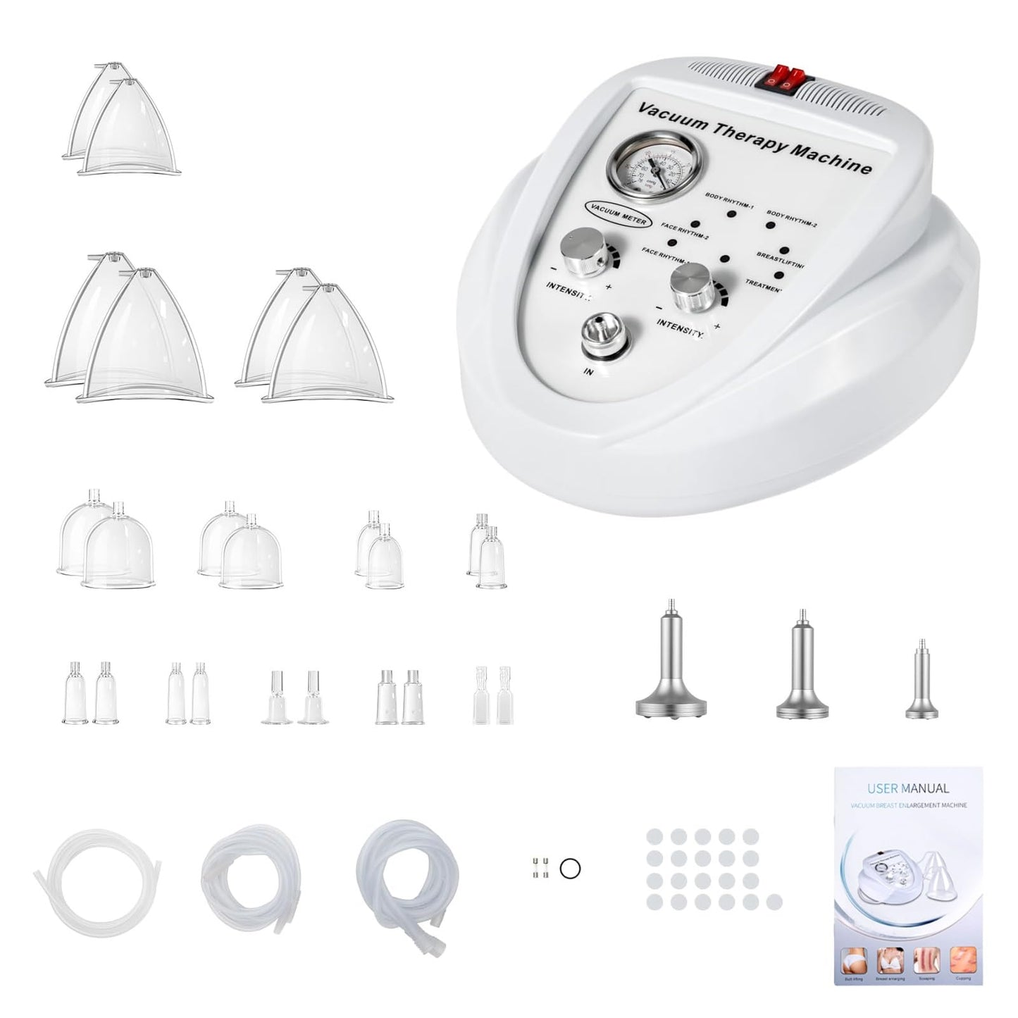 SHZICMY Body Massage Cupping Machine Vacuum Therapy Massage Body Shaping Skin Rejuvenation Machine with 24 Cups and 3 Heads for Salon SPA, Back, Face