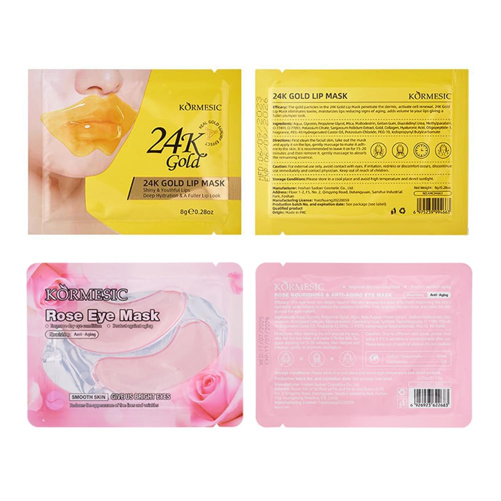 Blopuivo 40 Pairs Eye Masks & Lip Mask, Collagen Under Eye Patches for Dark Circles and Puffy Eyes, Reduce Wrinkles, Anti Chapped & Remove Dead Skin, Nourishes the Lip & Eye Skin