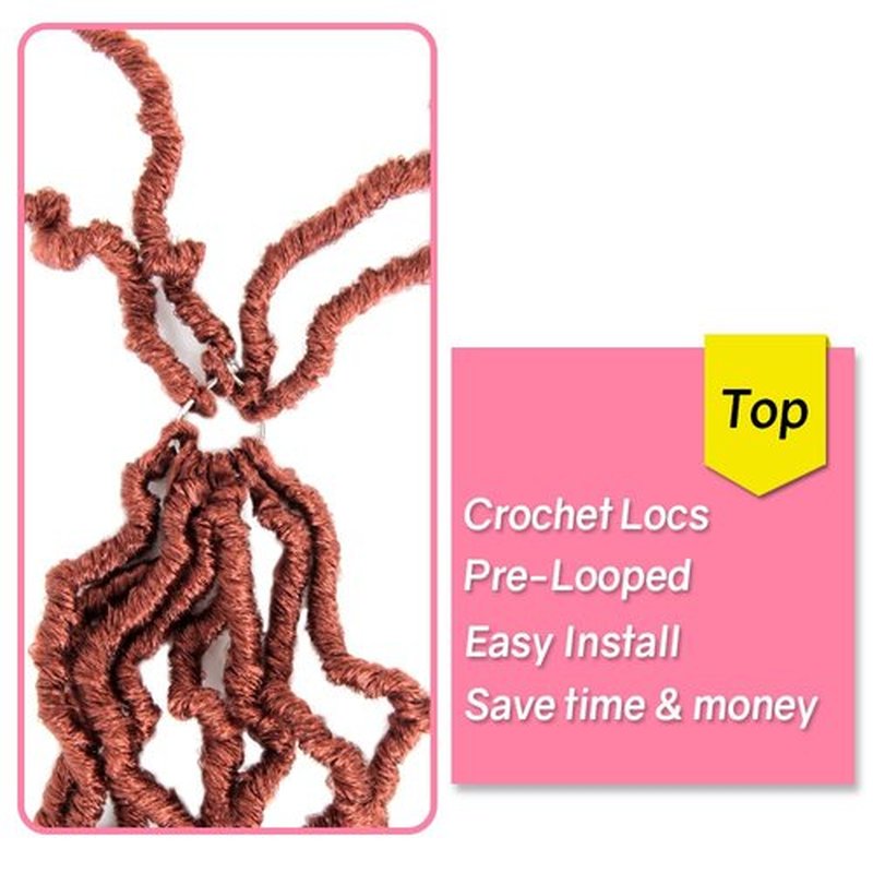 SERENDIPA Boho Faux Locs Curly End, 14 Inch Short Pre-Looped Soft Crochet Goddess Locs Synthetic Hair (6 Packs, 350#, Ginger Red)