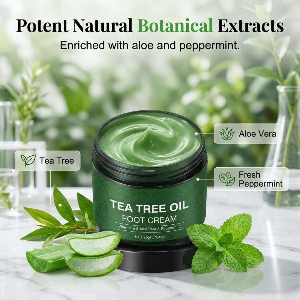 Hulezt Tea Tree Oil Foot Cream, Tea Tree Foot Cream for Dry Cracked Feet and Heels, Intensive Moisturizing Foot Balm to Repair, Soften & Renew Dry, Rough Feet (1)