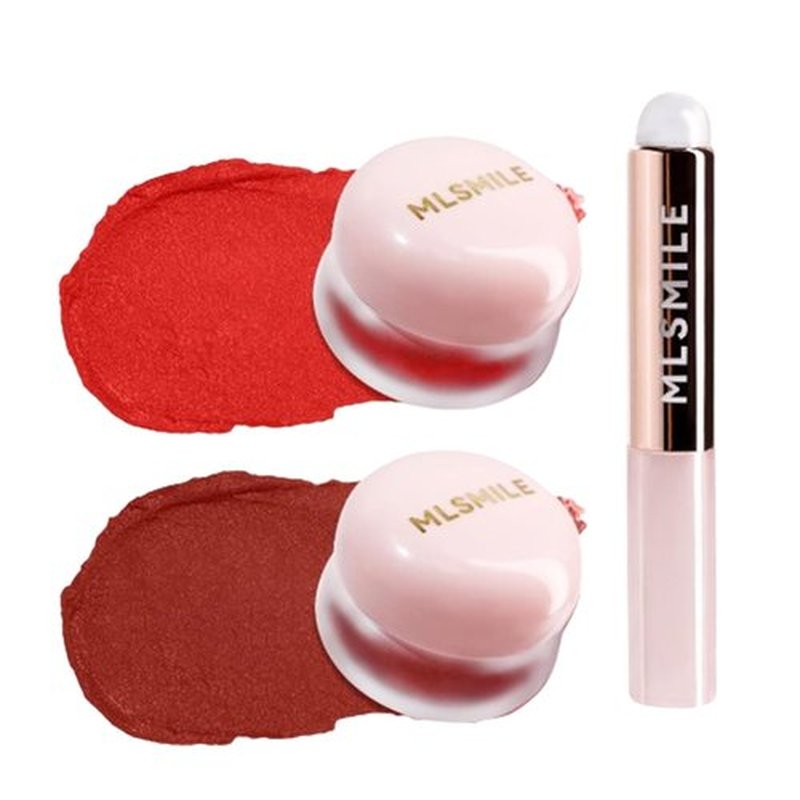 Lip Pudding Pot, Lip & Cheek Blurry Pudding Pot, Blurring Makeup Blush, Buildable Lightweight, Multi-Use Soft Matte Velvet Finish,With A Lip Pudding Pot Brush (03 passion+04 meraki)