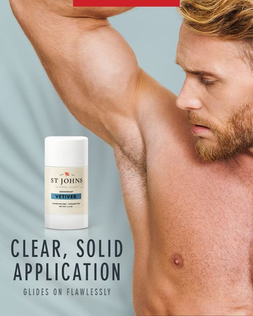 St Johns Vetiver Aluminum Free Deodorant | Long-Lasting, Odor Resistant, & Soothing | Clear Deodorant Stick | Odor-Free Deodorant Made of Natural Compounds | Vetiver Deodorant For Men (2.6 oz Stick)