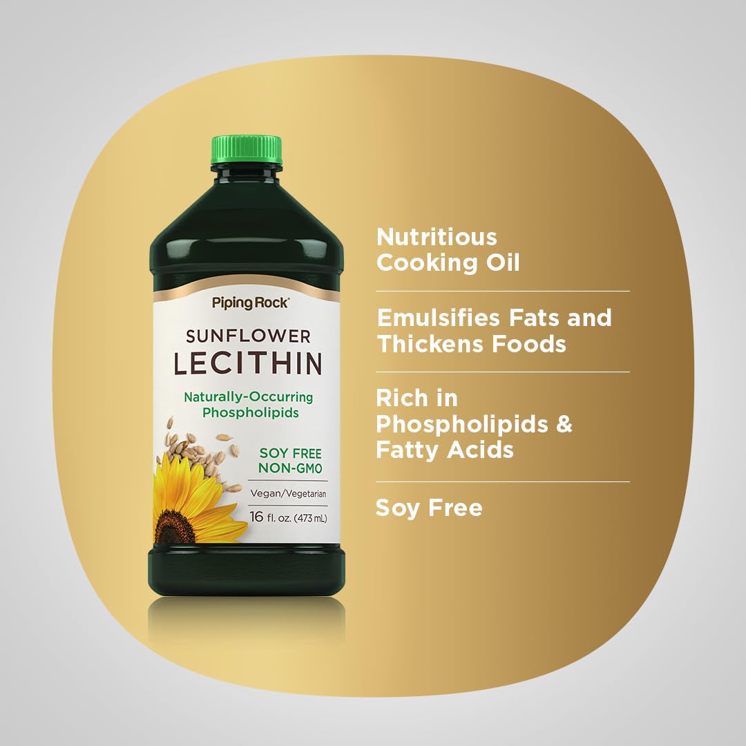 Piping Rock Sunflower Lecithin Liquid Supplement | 16 oz Oil | Naturally-Occurring Phospholipids | Vegan, Soy Free, Non-GMO, Soy Free, Gluten Free