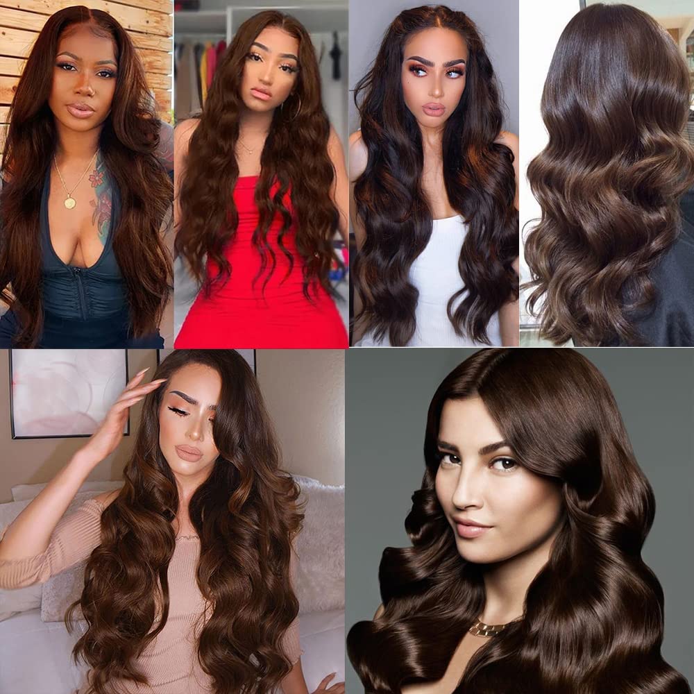 4 Bundles Chocolate Brown Human Hair Bundles 12 12 inch 2 Bundles Brown Body Wave Bundles Dark Brown Body Wave Bundles Human Hair Extensions