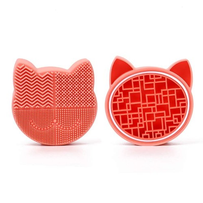 Silicon Makeup Brush Cleaner Mat with Brush Drying Holder Brush Cleaner Mat Portable Cat Shaped Cosmetic Brush Cleaner Pad cleaning mat manual make up brush cleaner cleanser machine(New Orange)