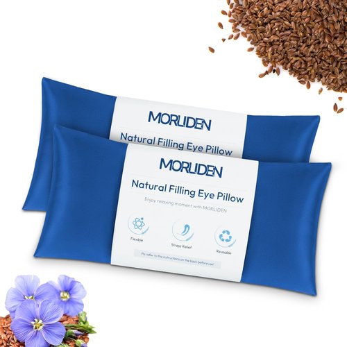 Eye Pillows for Relaxation, Yoga Eye Pillow for Meditation, Microwavable Weighted Eye Pillow for Yoga, Moist Heat & Cold Eye Compress No Scent (Blue) - 2 Pack