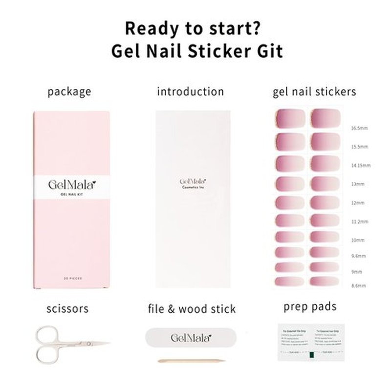 GelMala Gel Nail Strips Semi Cured Reverse French Tip, Glossy Gel Nail Stickers Pink, Long Lasting, Easy to Apply & Remove -Gel Nail Strips for Nails Manicure Nail Wraps，Easy for begginners (Lady Q)