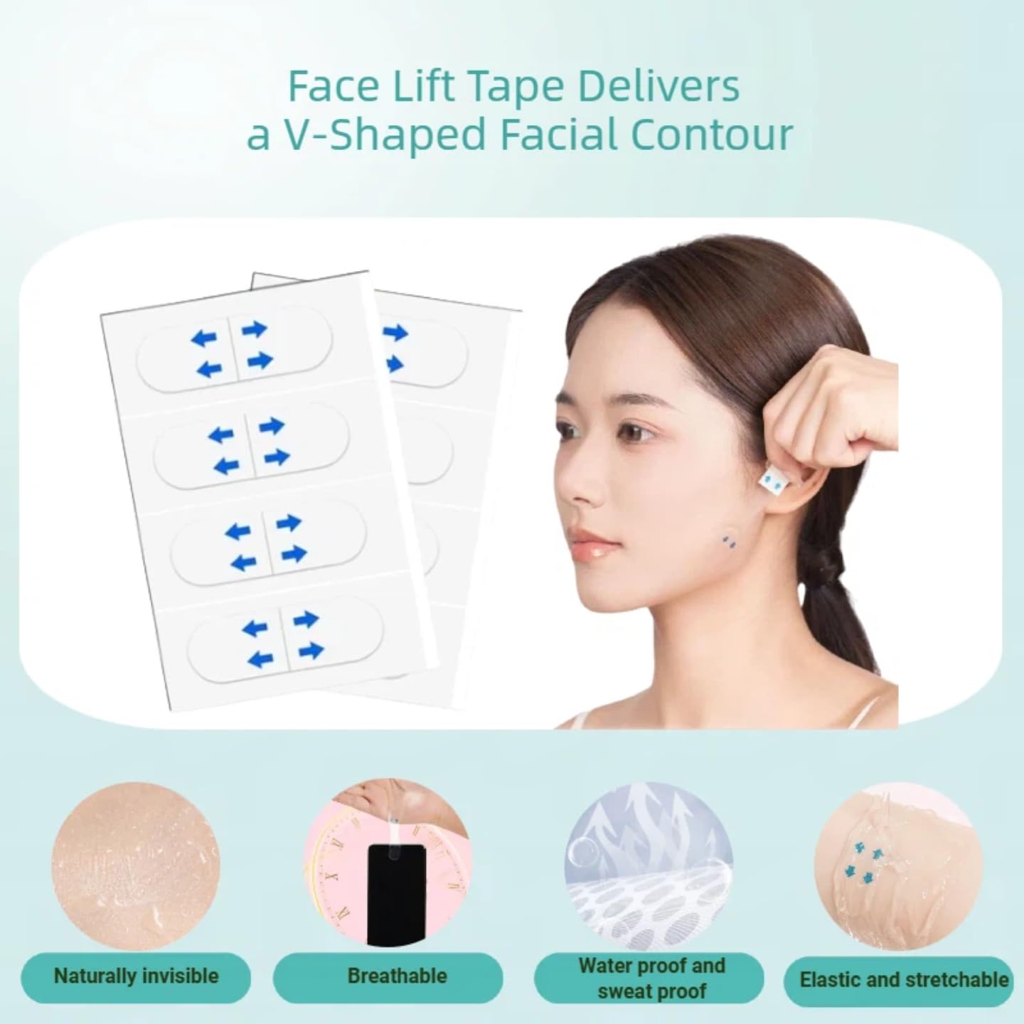 FABLECREST 156PCS Invisible Face Neck Lifting Tape for Women - Waterproof Breathable Instant V-Shaped Lift for Sagging Skin, Turkey Neck, Double Chin & Wrinkles