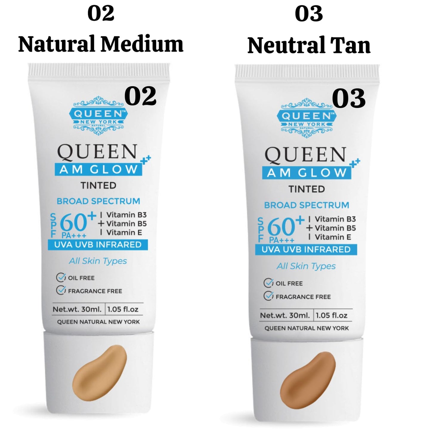 QUEEN AM GLOW | TINTED SunScreen SPF 60 Primer-Anti Aging, Face Moisturizer- Vitamin B3, B5, E- Non-Greasy, Silky Touch, oil free, fragrance free by QUEEN NATURAL NEW YORK (Pack of 1)