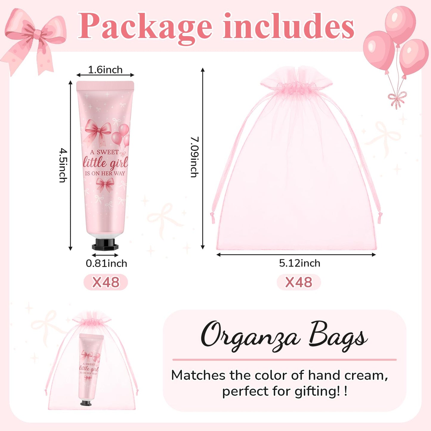 Swiffen 48 Sets Pink Bow Coquette Baby Shower a Sweet Little Girl Is on Her Way Hand Cream Gifts Bulk Travel Size Lotion Bulk Party Supplies Favors Birthday Baby Shower Party Favors