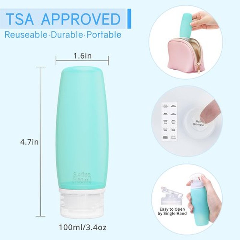 Silicone Travel Bottles for Toiletries TSA Approved Travel Size Containers Set 4 Pack Portable Leak Proof Refillable Cosmetic Squeeze Bottles Shampoo Hair Conditioner Body Lotion Bath Shower Gel