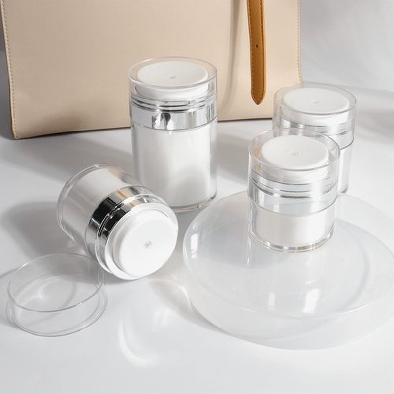 4Pack Airless Pump Jars Mixed(0.5oz+1.0oz+1.7oz+3.5oz) Lotion Dispenser Bottle with Pump, Moisturizer Travel Containers for Cream Skincare Face Makeup