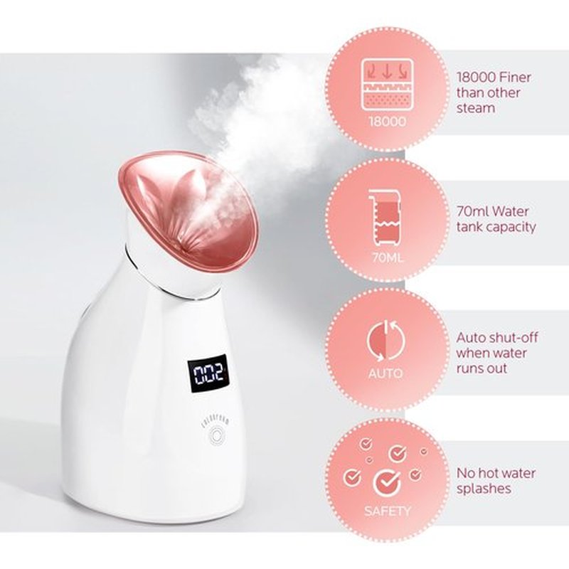 Colorfarm Facial Steamer Nano Ionic: Smart Face Steamer Deep Cleaning Unclogs Pores - Humidifier Hot Mist Home Sauna Spa for Women Men with LCD Display Steam Timer