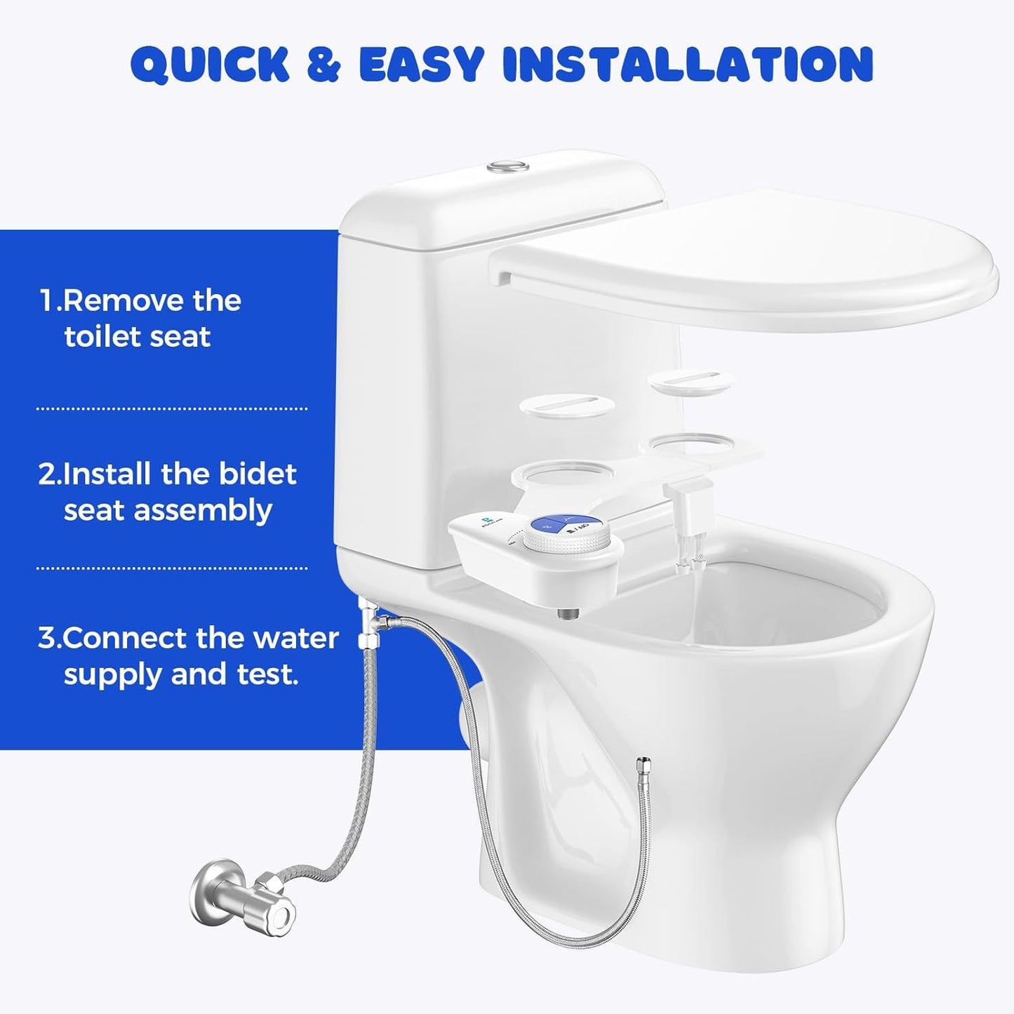 POCALAND Bidet Attachment for Toilet Seat, Non-Electric Cold Water Bidet with Pressure Controls, Dual Nozzles for Frontal & Rear Wash, Retractable Self-Cleaning for Female & Old- White