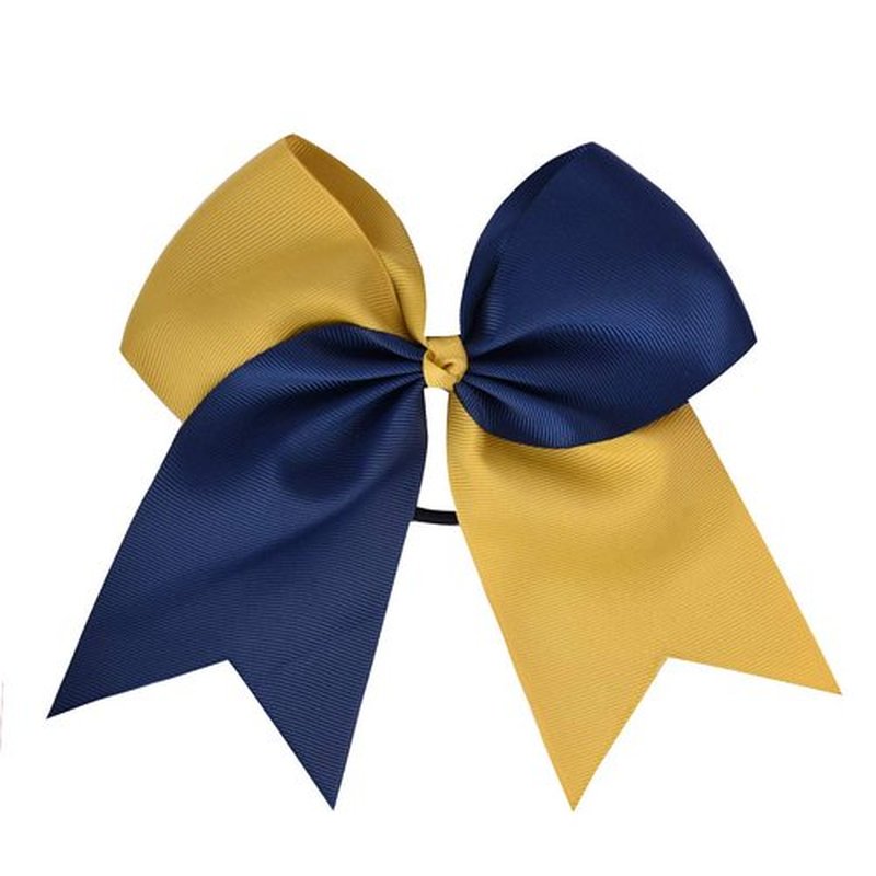 DEEKA 12PCS 8" Two Toned Large Cheer Hair Bows Ponytail Holder Handmade for Teen Girls Softball Cheerleader Sports-Navy Blue/Gold