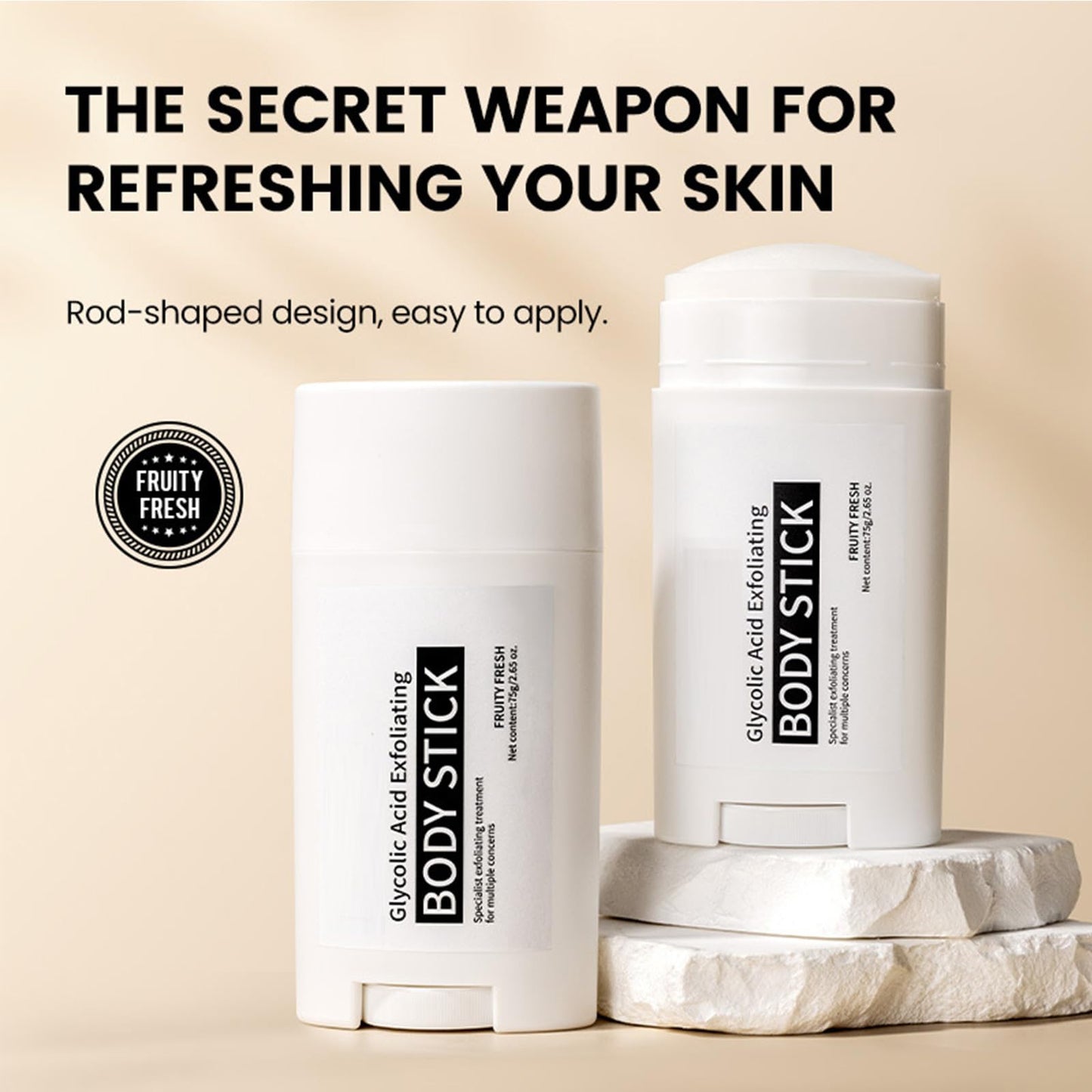 TUOSHITONG Glycolic Acid Exfoliating Body Stick,Exfoliating Lotion Stick,Smooths Rough Skin,Reduces the Appearance of Cellulite,Effect Radiant Skin,BodyCare Balm for Underarms,Legs,Body /2.65 Oz