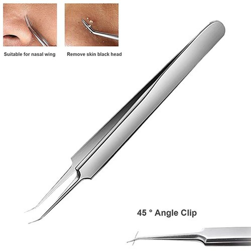 WSYUB Professional Blackhead Tweezers,High Hard Stainless Steel Blackhead Remover Tweezers, Precision Pimple Popper Tool Kit, Blackhead Extractor