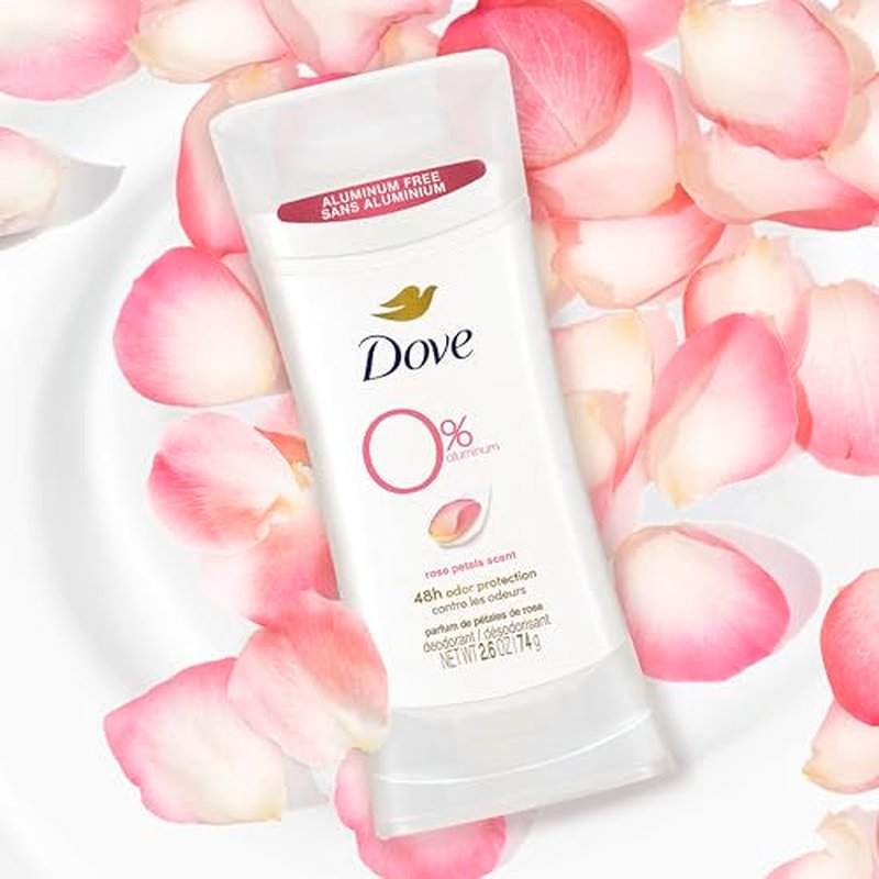 Dove 0% Aluminum Deodorant Stick Rose Petals 3 Count Non-irritating Deodorant for Underarm Care Kindest Aluminum Free Deodorant 2.6 oz
