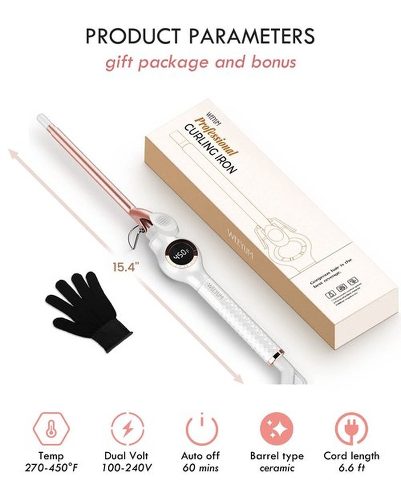 WEEYUM 3/8 Inch Small Curling Iron, 9mm Curling Wand for Short Long Hair, Thin Curling Iron Ceramic Tourmaline Barrel