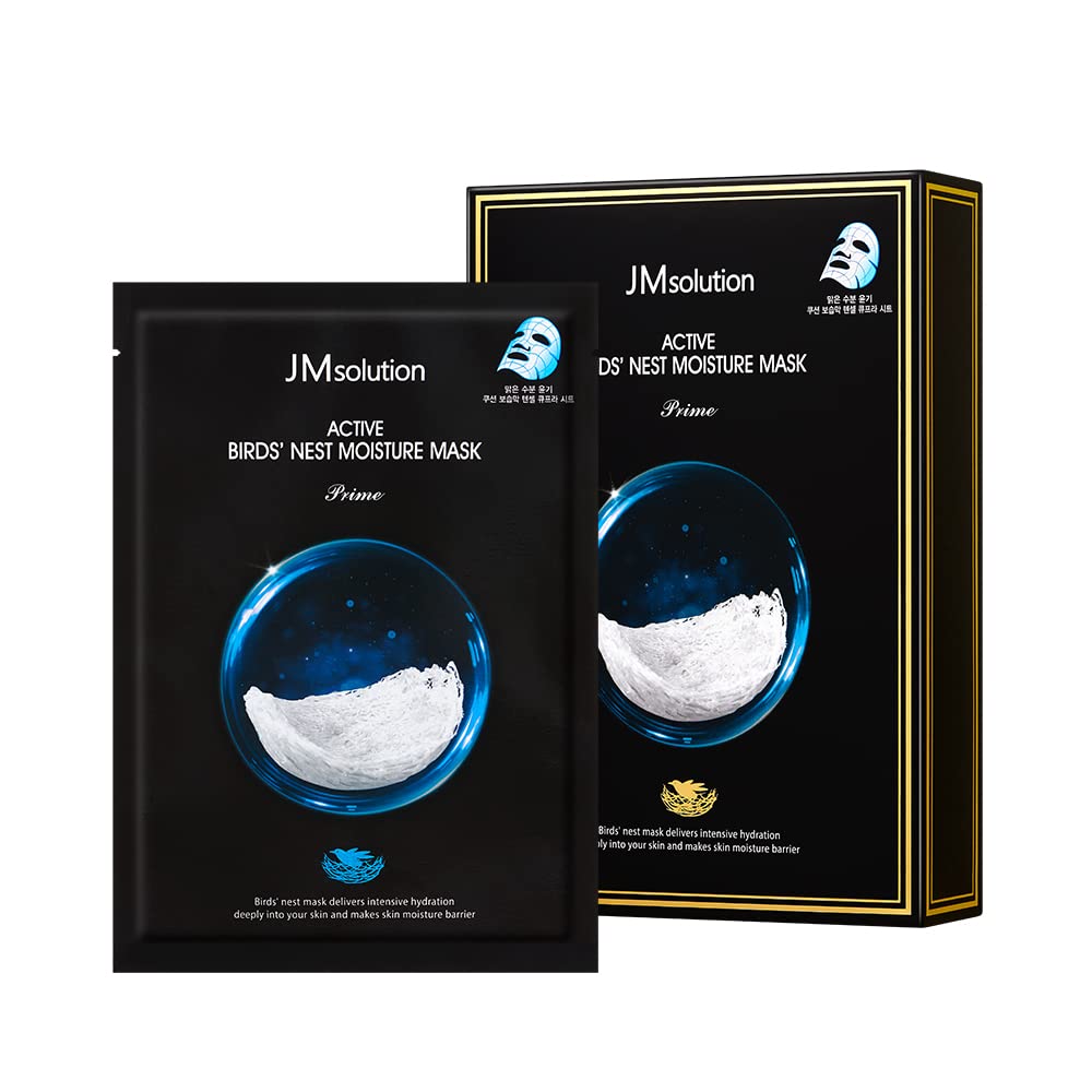 JMsolution Active Bird's Nest Moisture Mask Prime (10 Sheets) | [3.5 Billion Sold] K-Beauty Face Mask with Swiftlet Nest Extract for Deep Hydration & Radiance | Revitalizing Facial Sheet Mask