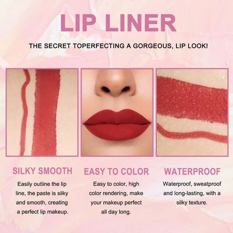 2 in 1 Red Matte Lip Liner & Lipstick Combination, DNM Metallic Dual Ended Lipstick, Lip Liner, Lip Gloss, 24 Hour all Day Long-Lasting Waterproof Lipliners Pencil for Women Lip Makeup Gift Set 01#