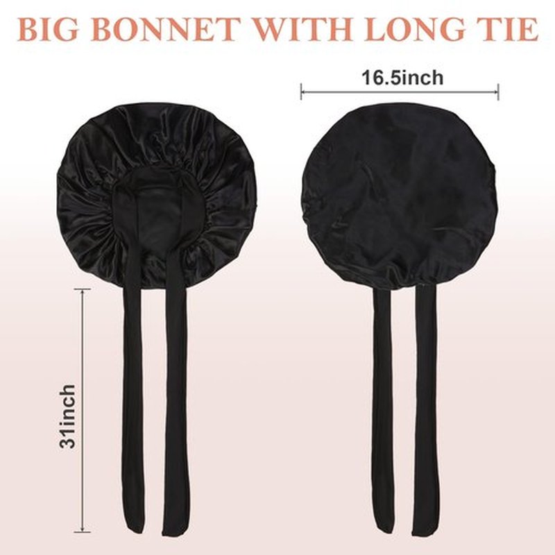 3Pcs Satin Silk Bonnet for Sleeping, Braids Hair Bonnets for Sleeping with Tie Band showercap(Black+Light Green+Dark Green)