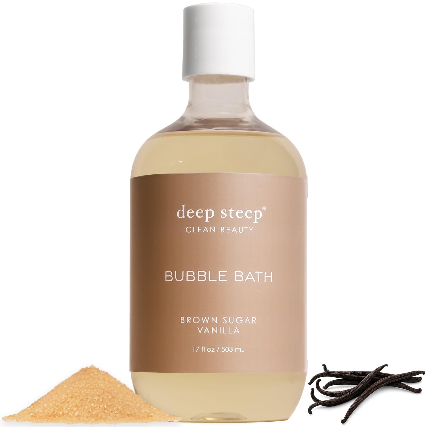 Deep Steep Brown Sugar Vanilla Bubble Bath for Women, Hypoallergenic, Clinically Tested, Clean Formula for Sensitive Skin, Sulfate-Free, 17 fl oz Bottle, Essential Bath Accessories