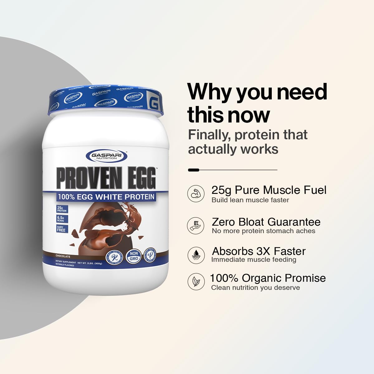 Gaspari Nutrition Proven Egg White Protein Powder, 100% Egg White Protein, 25g Dairy Free Protein Powder, Keto Friendly, Lactose, & Soy Free (2 lbs, Banana Nut Bread)