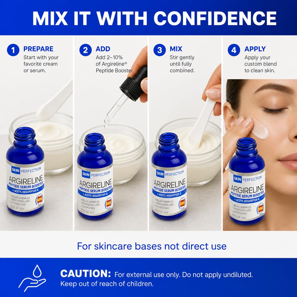 Skin Perfection Argireline Serum - Peptides Serum for Face with Acetyl Hexapeptide-8 for Fine Lines & Wrinkles - Diy Anti Aging Argireline Booster Solution Mix with Any Skincare Products 0.5oz