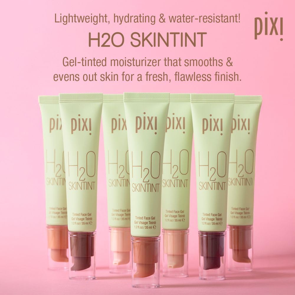 Pixi H2O SkinTint | Tinted Face Gel Moisturizer | Lightweight Hydrating Coverage with Hyaluronic Acid | Evens Skin Tone & Reduces Redness | Oil-Free Dewy Finish | Vegan & Cruelty Free