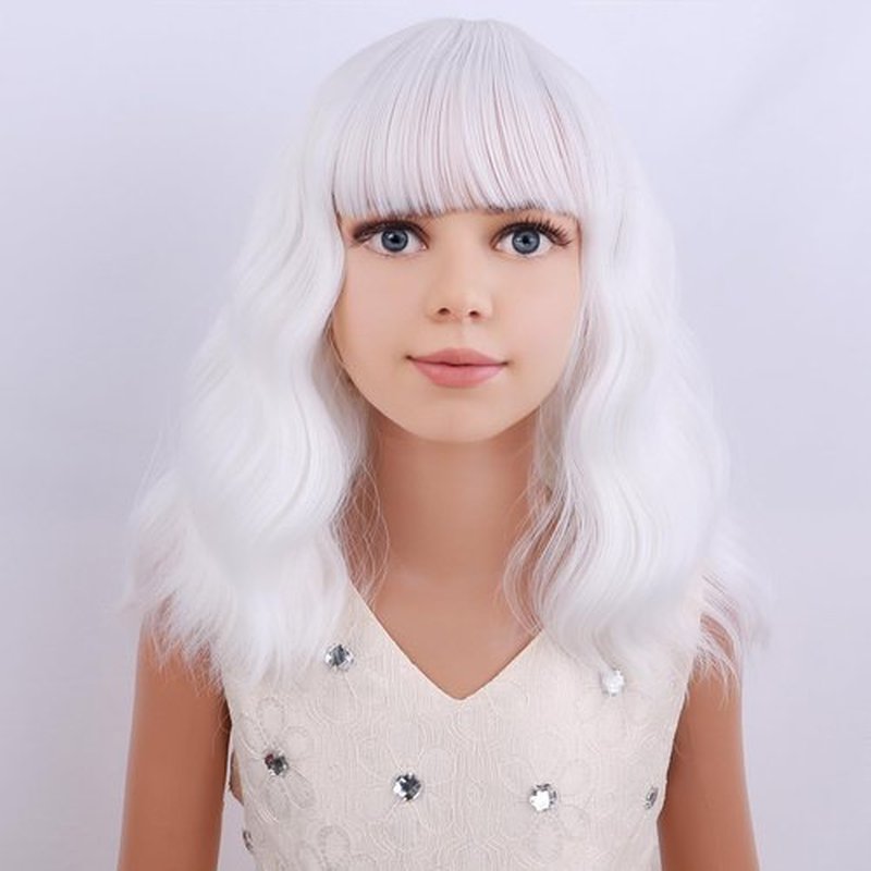 PATTNIUM White Wig Kids Child Wig Short Curly White Wig White Wig for Kids White Wig with Bangs Synthetic Hair Girls Wig (White)