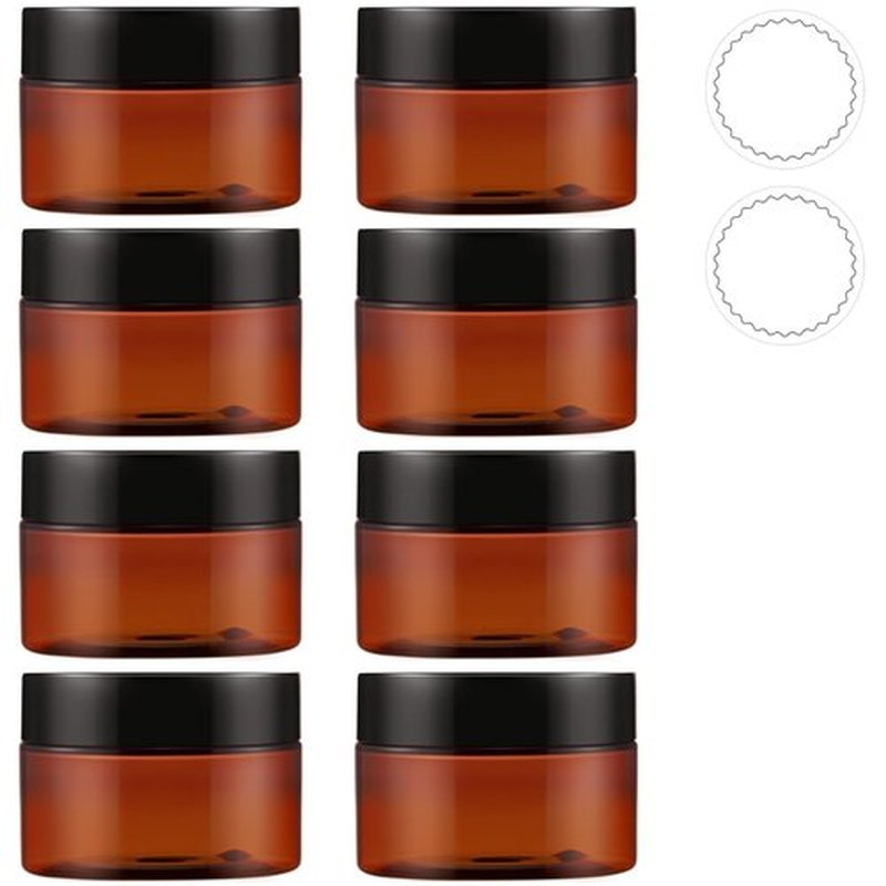 8 Pack 1 OZ Amber Plastic Jars with Lids Cosmetic Container, Elumeiro Small Round Cream Jar Refillable for Scrubs, Lotion, Powder, ointment, Makeup, Food Storage, Slime
